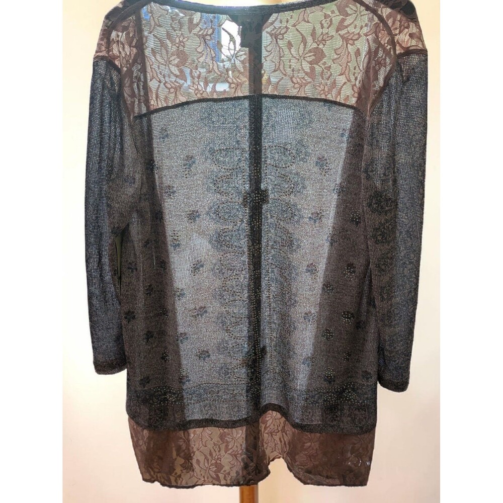 Multiples Lace Trim Cardigan Large Lightweight Open Front Duster Taupe - Picture 7 of 7